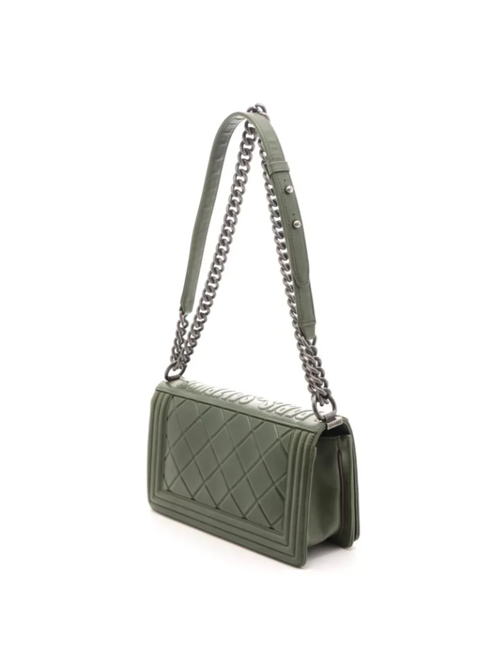 Chanel Boy 25 Quilted Chain Shoulder Green Silver Calfskin Bag